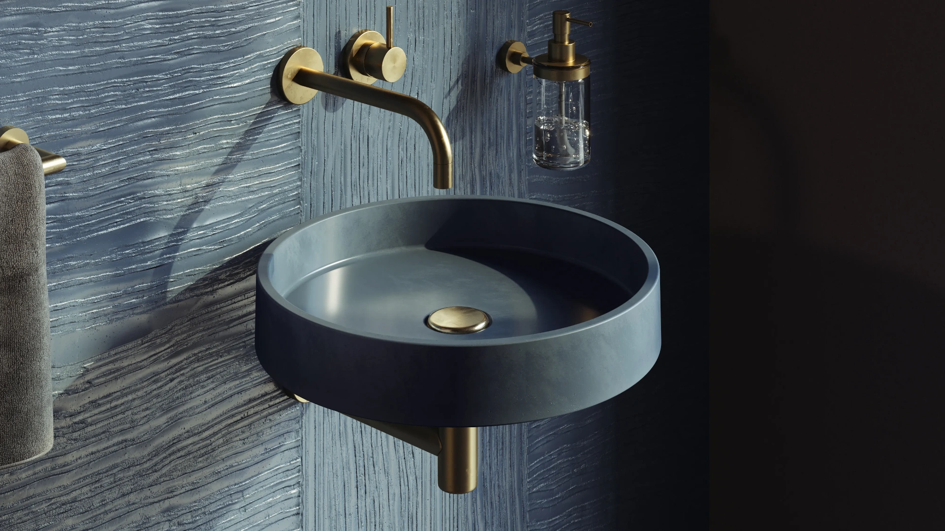Lily concrete wall-mounted sink in Jet finish